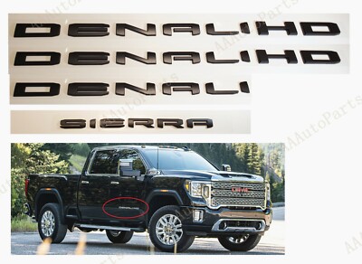 4PC Set Matte Black DENALI HD DENALI SIERRA Emblems Fit GMC Sierra 2500hd 3500hd