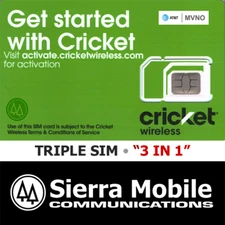 Cricket Wireless "3 in 1" Triple SIM Card Nano • 5G LTE • NEW w/ USPS Tracking