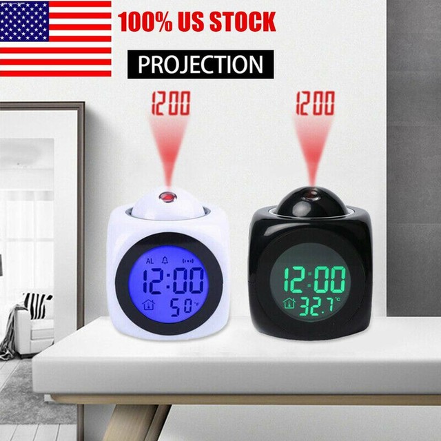 Classic White Multi Function Lcd Talking Projection Alarm Clock