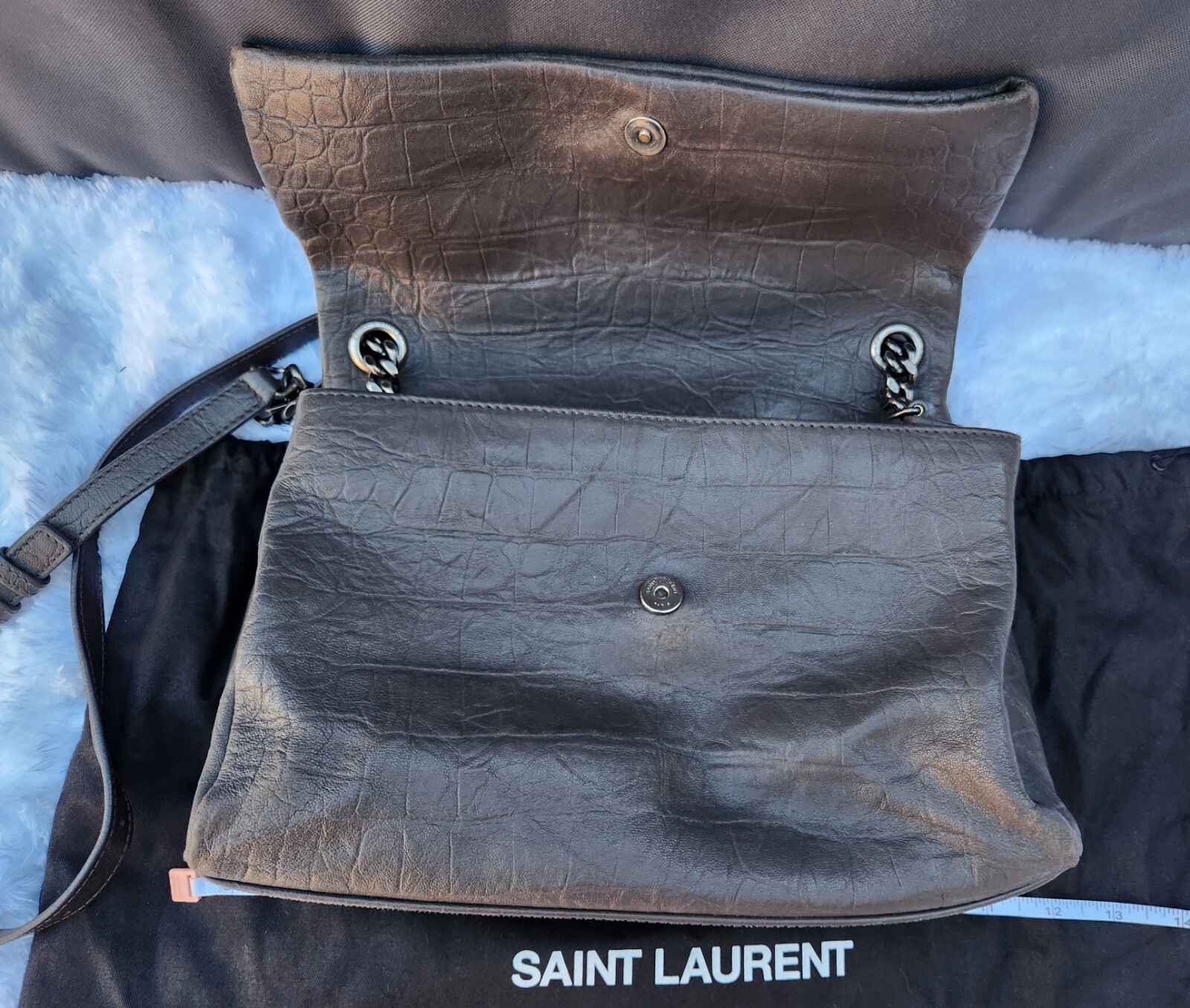 Borsa monografica Saint Laurent YSL pelle di vitello coccodrillo in rilievo medio West Hollywood
