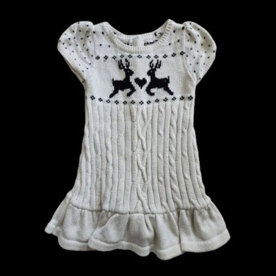 * GYMBOREE Off White with Black Cable Knit Reindeer Dress Girls 18- 24 months