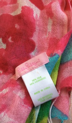 Écharpe Lilly Pulitzer Hotty Pink En Soie Et Cachemire - Motif Floral Rose - Occasion Rare