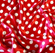 White Polka Dot on Red Satin Charmeuse Fabric 3/4" Dots 58" Wide By The Yard