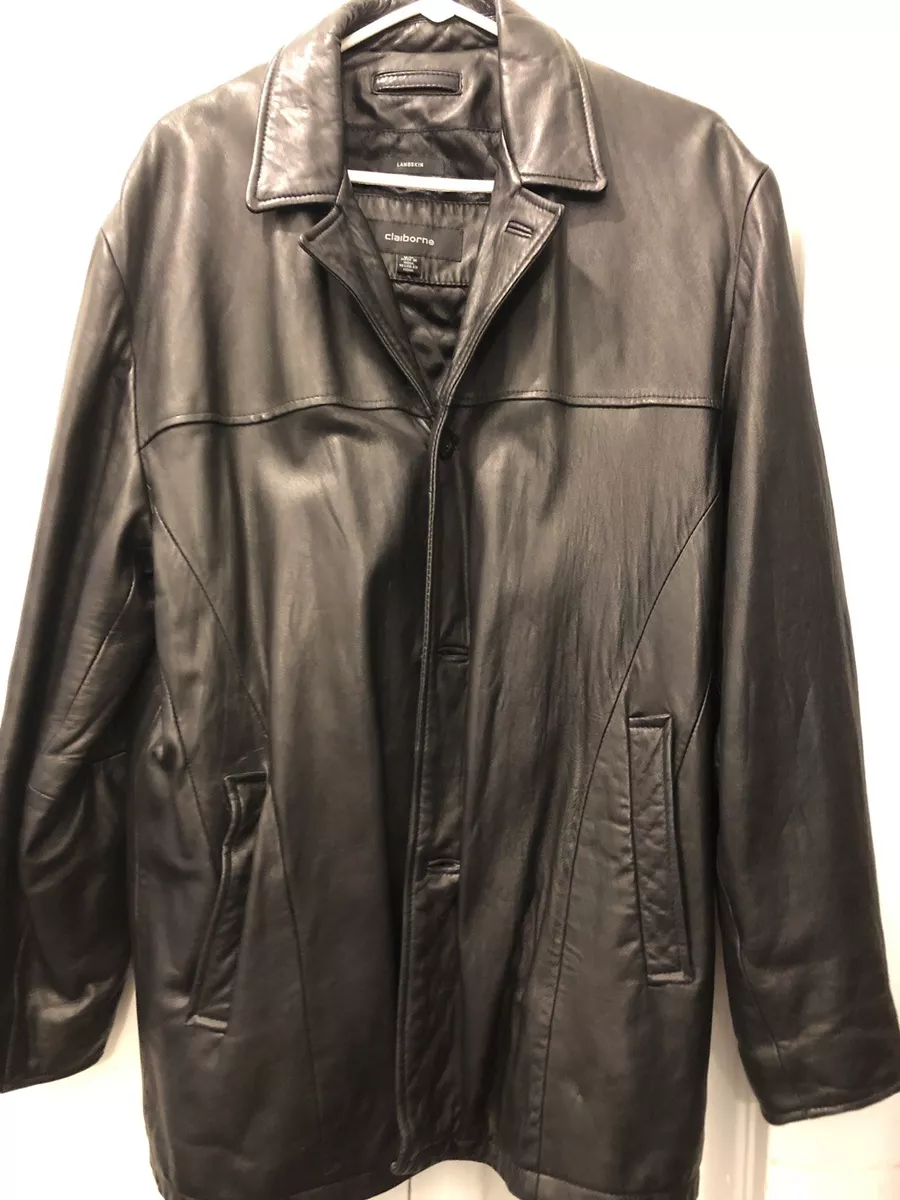 Liz Claiborne Lambskin Black Leather Jacket Mens Large