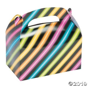 6 Neon Glow Party Treat Boxes Loot Favor Bag 80 S 90 S Black Light