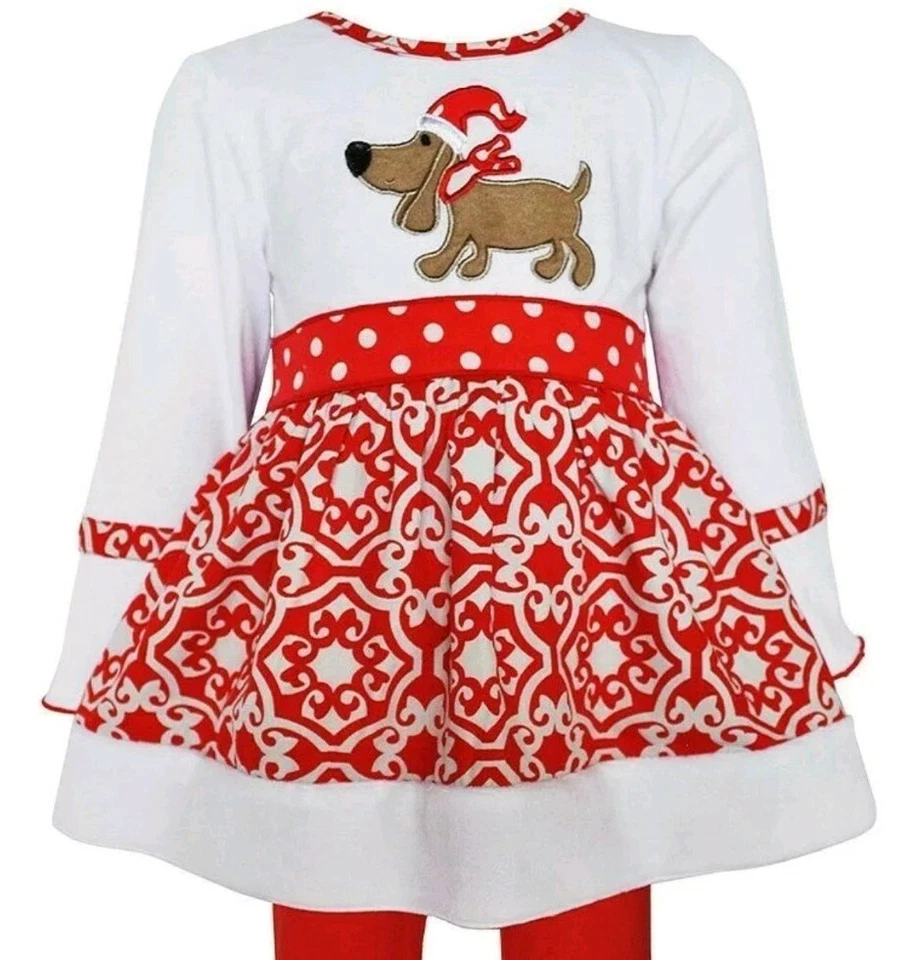 AnnLoren Bebé Niña LIQUIDACIÓN Navidad Cachorro Vestido/Juego de Leggings-12/18M o 24M Foto 2 de 4