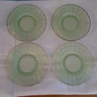 VTG LOT OF 4 URANIUM GREEN GLASS BREAD PLATES GOLD RIMMED,PANELED DEPRESSION....
