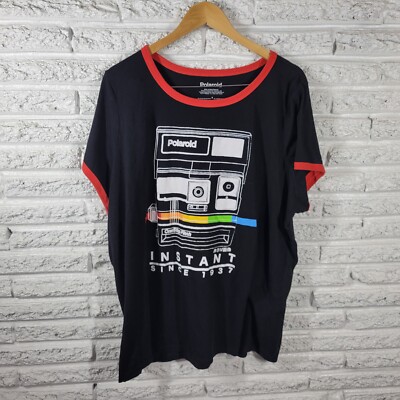 Polaroid Unisex 4X T-Shirt Black Cotton Blend Graphic Logo Tee Short Sleeve Top