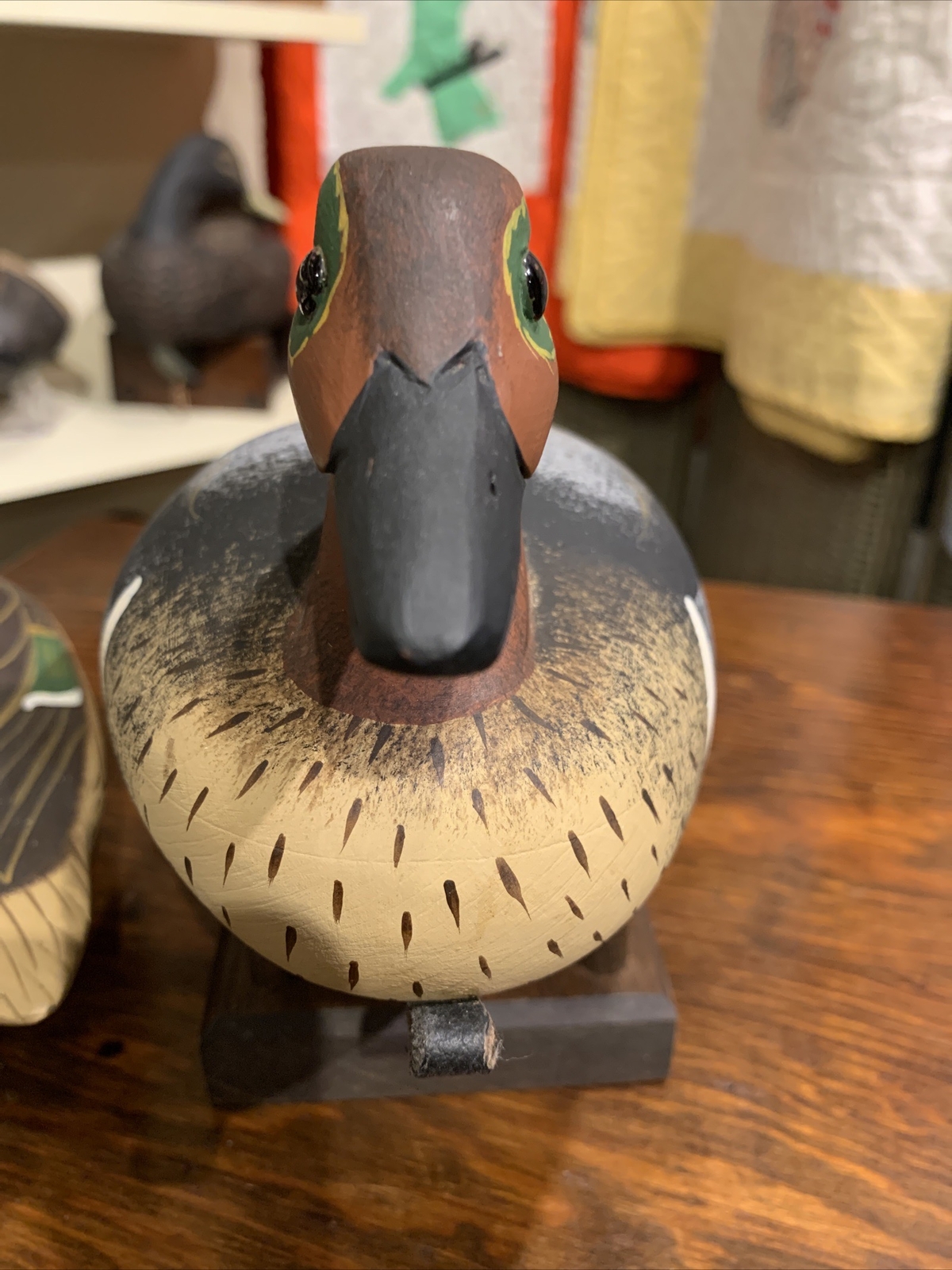 Vintage A J Birdsall Decoys Green Wing Teal Pair Wooden Duck Decoys