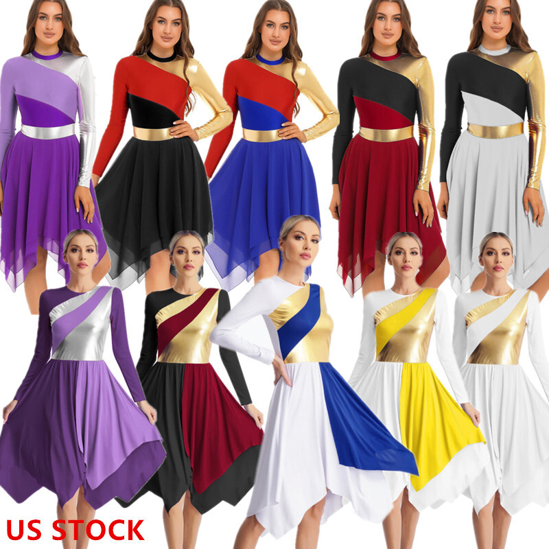 Women's Liturgical Worship Dresses Praise Dance Dress Metallic