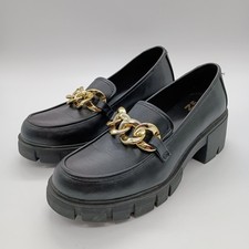 Madden NYC Womens Black Chunky Lug Sole Chain Platform Loafers Size 8 Y2K