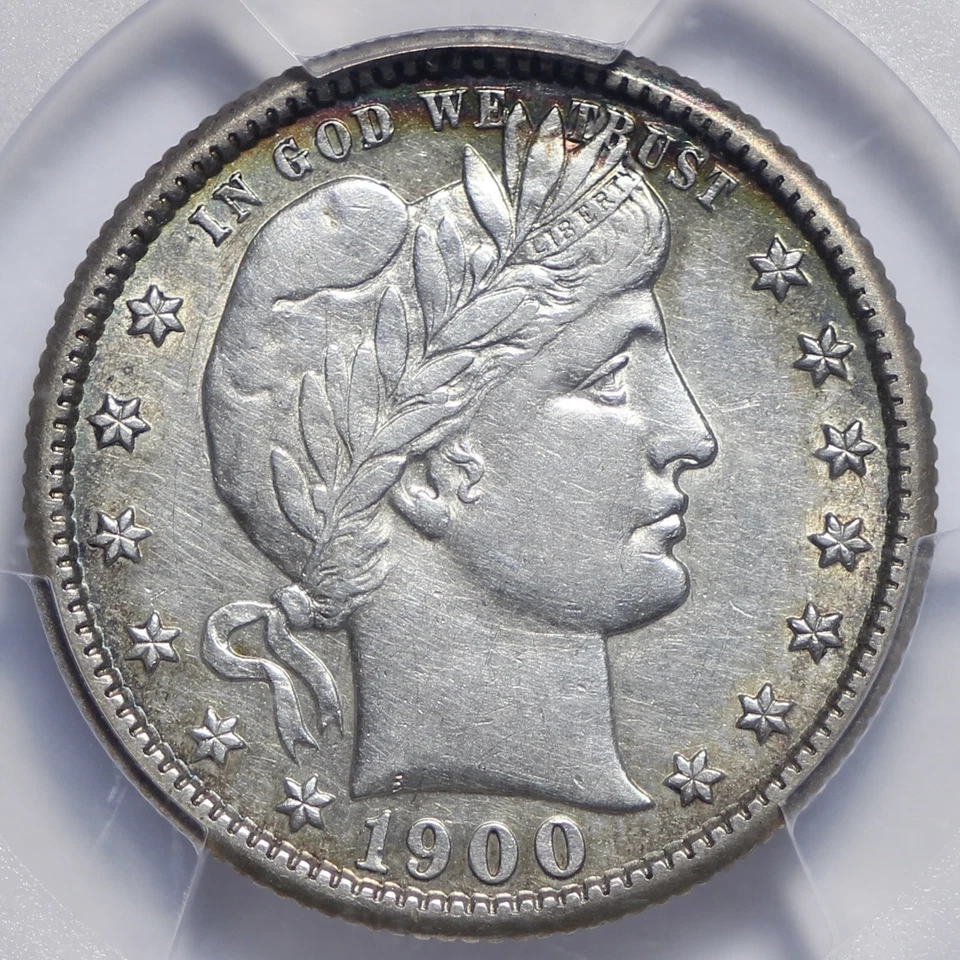 1900-S Barber Quarter PCGS AU50 Really Nice Coin W/ Colorful Rim Toning KONEX - Image 3 of 4