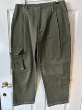Bolongaro Trevor Pleated Ankle Grazer Khaki Utility Jeans Baggy Skater Rock 27
