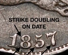 1857 FLYING EAGLE CENT - XF EF - With STRIKE DOUBLING ON DATE!