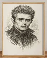 JAMES DEAN DRAWING PRINT PORTRAIT SKETCH 8" x 10" JAMES DEAN PRINT WALL ART