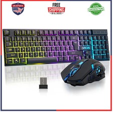 Wireless RGB Gaming Keyboard and Mouse Combo Rechargeable for PC Mac PS4 PS5...