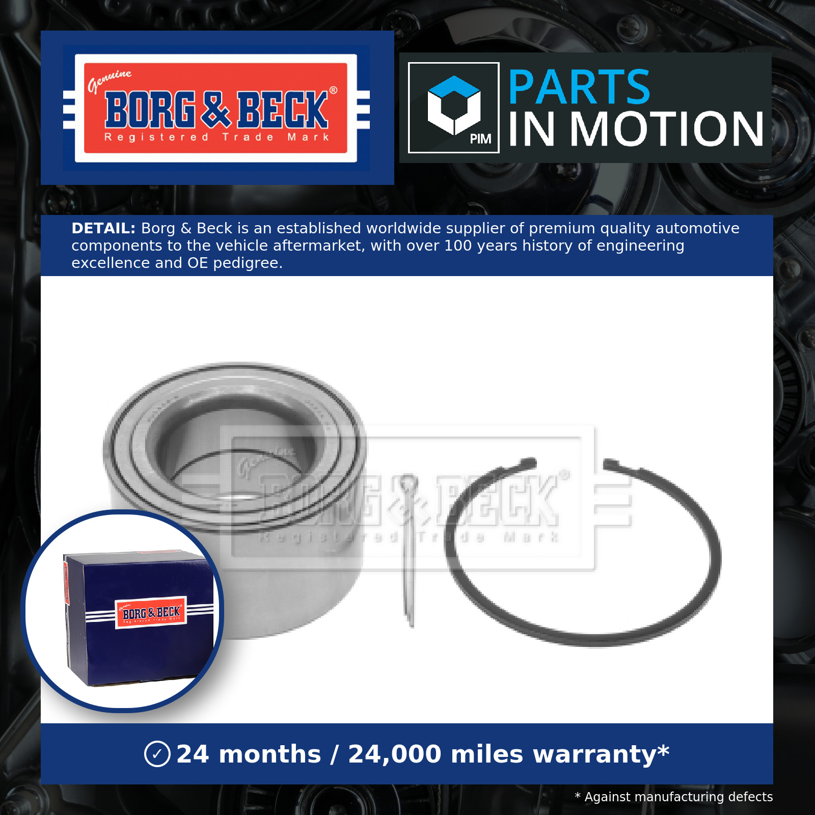 Wheel Bearing Kit Front BWK1044 Borg & Beck 402102Y000 402102Y000S1 402103Z000