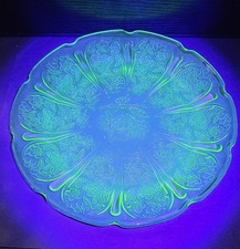 Vintage Jeanette Cherry Blossom Uranium Glass Dessert Plate 7 Inch *GLOWS*