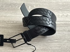 HUGO BOSS Black Leather Belt Woven Luxury Designer Carmello Mens 36" / 95cm BNWT