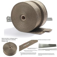 2x50ft Titanium Exhaust Header Heat Wrap 2 Rolls 11.8in Stainless Steel Ties
