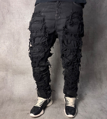 RICK OWENS DRKSHDW Slashed Detroit Cut Jeans in Black Size 32
