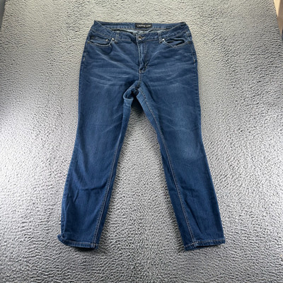 Serpentine Jeans Women 16 Blue Cotton Denim Skinny Crop Faded Stretch Workwear