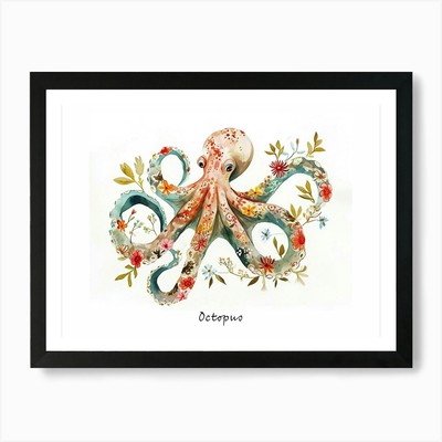 Little Floral Octopus 2 Poster Kunst gerahmt Wandbild Poster Leinwanddruck Bild