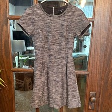 Madewell Black White Tweed Leather Trim Short Sleeve A-Line Mini Dress Size 0
