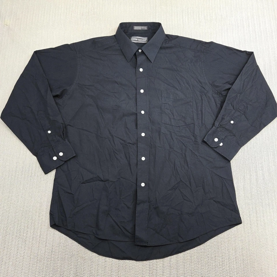 Camisa David Taylor Para Hombre 17 32/33 Negra Manga Larga Bolsillo Abotonado Clásica Foto 2 de 4
