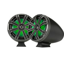 2x Kicker 46KMFC8 8" 300W Boat RGB LED Black Tower Speakers W/Charcoal Grilles
