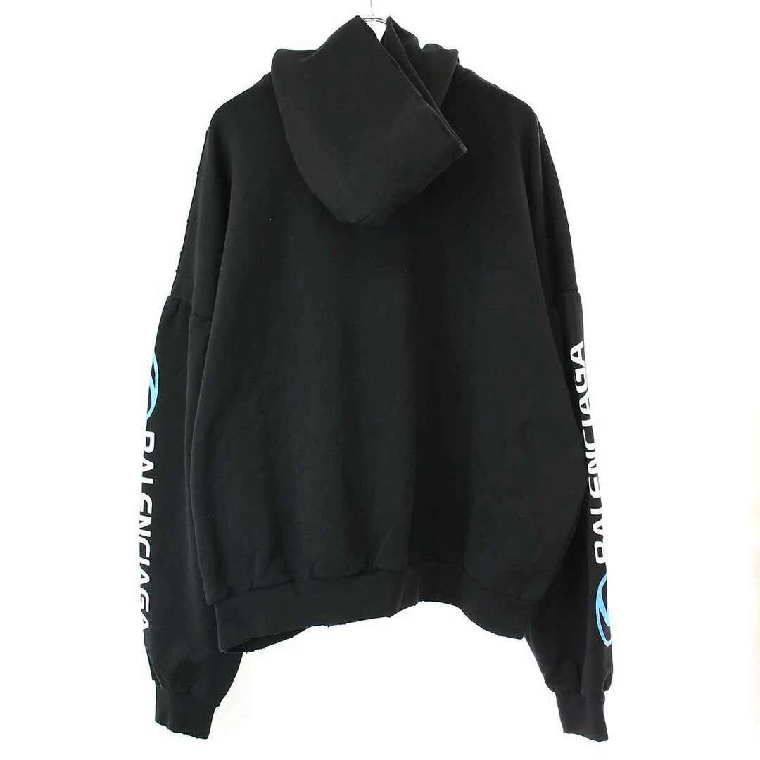 Felpa pullover BALENCIAGA 24SS rotonda con cappuccio stampa logo invecchiato usata MESC 0