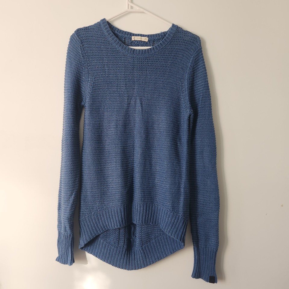 Rusty Womens Cable Knit Sweater Size S Blue Crew Neck Pullover Jumper LongSleeve