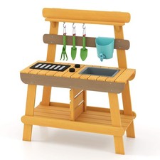 Outdoor Mud Kitchen for Kids Wooden Play Kitchen Toy for Boys Girls Aged 3-8-Yel