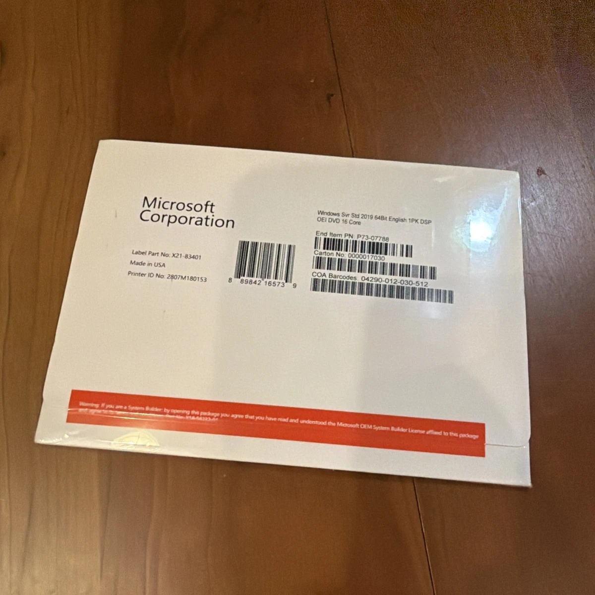 Servidor Windows SVR estándar STD 2019 64 BITS 1PK DSP OEI DVD 16 NÚCLEOS sellado