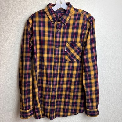 Scotch & Soda L'Atelier Plaid Flannel Shirt Yellow Navy Blue Tartan Button Up M