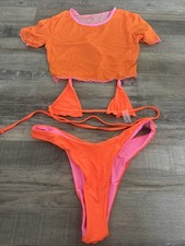 NEW! Pink 3-Piece Triangle Bikini Set w/ Shee...
