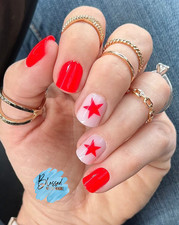 Red Aspen Press On Nails ~ All American Besties, Astrid~Red~Stars ~Short~Square