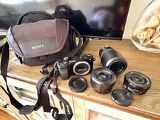 Sony Alpha a6000 24.3MP Black Mirrorless Camera Body w/ 3 Lenses Batteries
