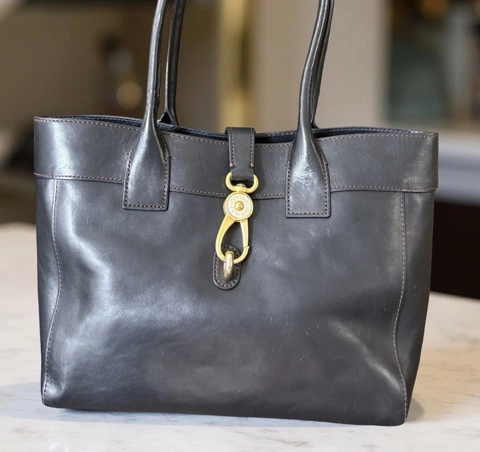 Dooney Bourke All Black Amelie Large Tote Florentine Vacchetta Leather Bag Purse - Image 3 of 4