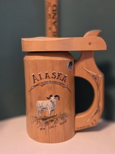 Hand Carved Wooden ALASKA MUG with Lid Big DAL RAM