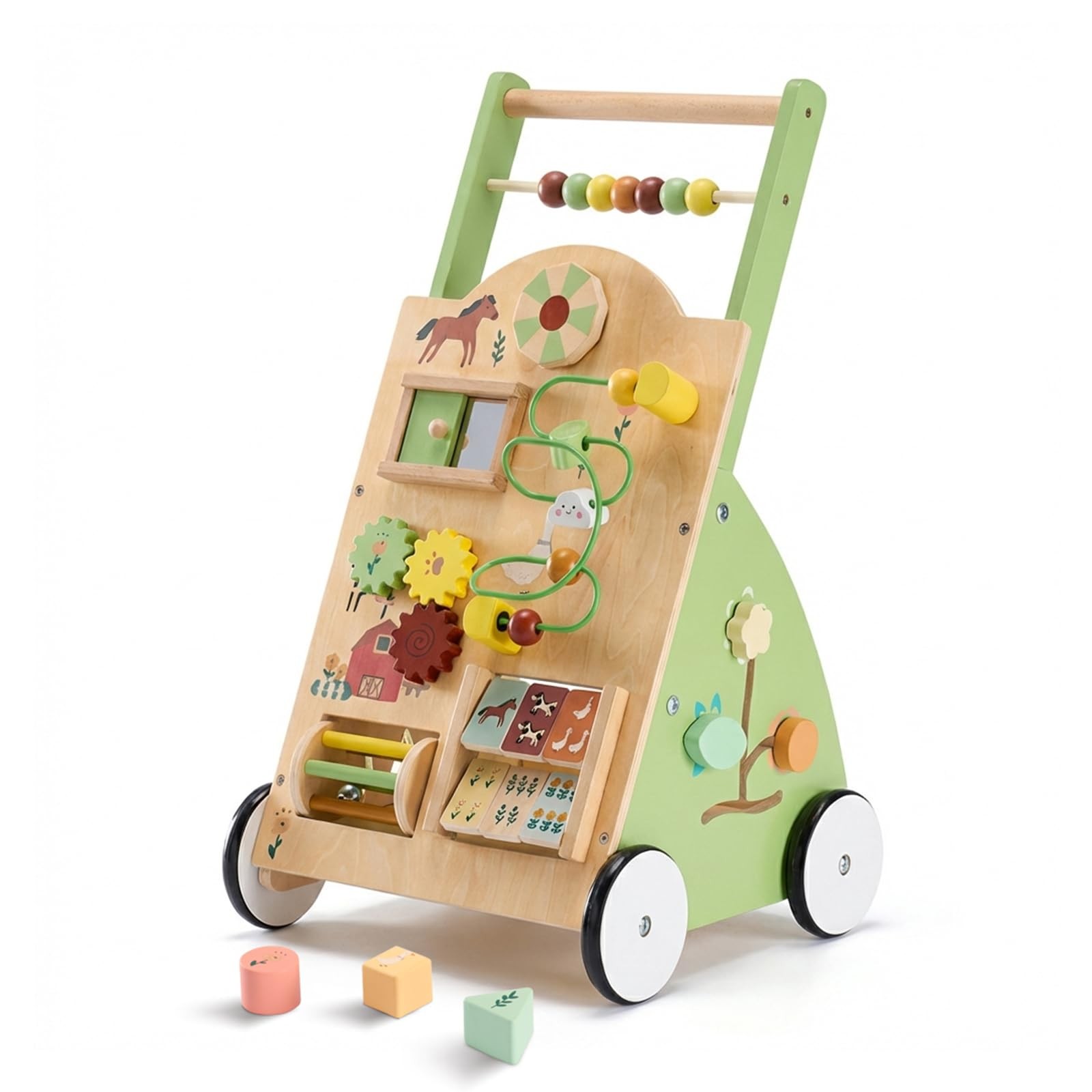 DUMOS Wooden Baby Push Walker, Montessori Activity Toys with Adjustable Speed