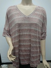 Calvin Klein Women's V-Neck Stripe Short Sleeve Tee Knitted T-Shirt