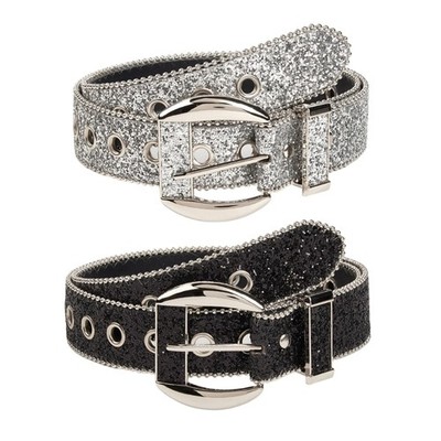 Eye Catching Girl Full Sequins Belt Jeans Skirt PU Belt with Adjust Pin Buckle