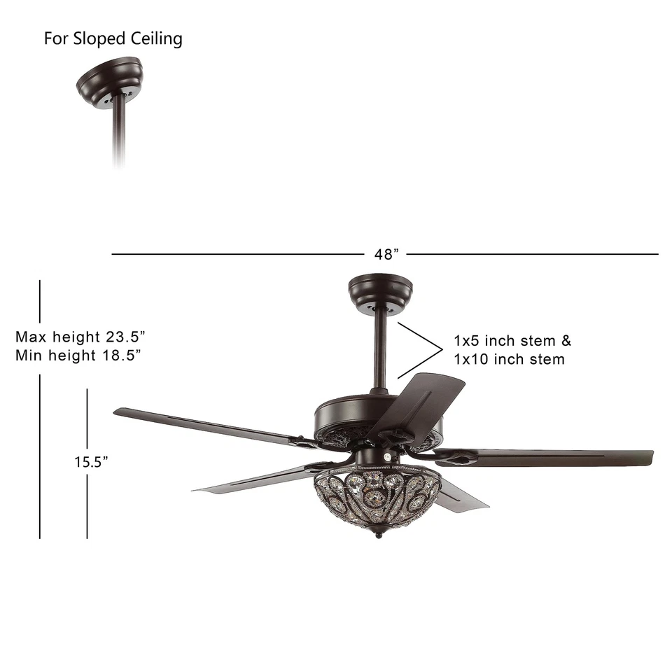 JYL9704A Ali 48" 3-Light Wrought Iron LED Ceiling Fan with Remote Classic Gla... - Image 4 of 4