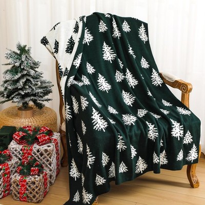Christmas Throw Blanket Christmas Tree Reversible Soft Knitted, Winter Throw ...