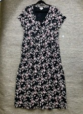 J Jill Black Floral Maxi Dress Womens Size M Black Button Front Cap Short Sleeve