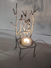 indigenous Folk Art Candle Holder Metal Wire Chair w/ Fish & Bamboo - 11" x 4.5"