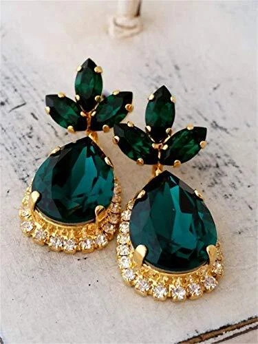 Sew On Rhinestone Tear Drop Crystal Rhinestones in Gold Setting 48 Pcs Emeral... - Image 4 of 4