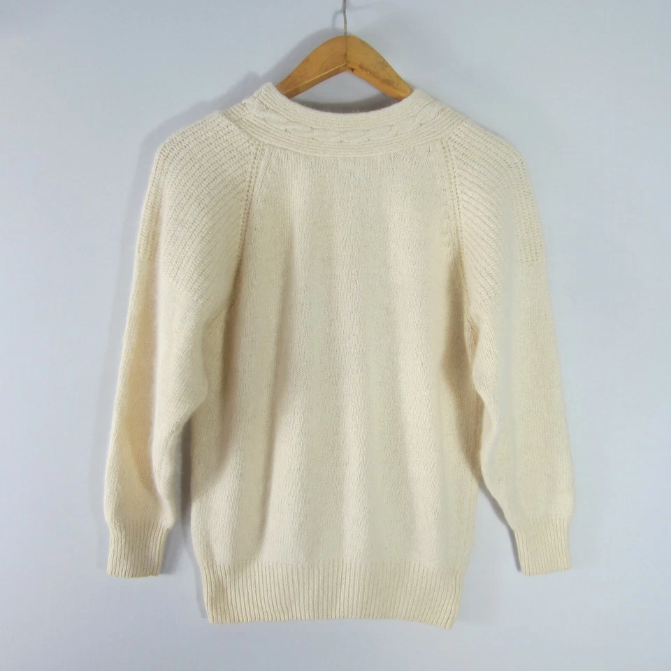 Suéter Pullover De Colección Cristal Kobe Para Mujer M 42 Marfil LS Angora Seda Cruda Cable  Foto 2 de 4