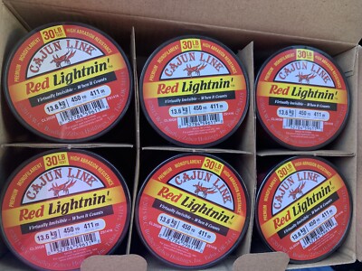 (6 Spools) Cajun Line Red Lightnin 30# Big Game Catfish Mono Bulk 1/4lb Spools